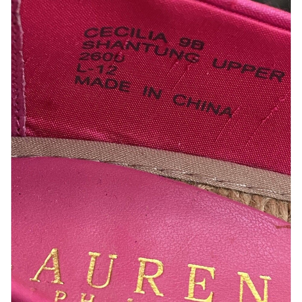 Lauren Ralph Lauren SHANTUNG SILK Cecilia Wedge Heel 9 B Fuchsia PINK Espadrille - Picture 7 of 8